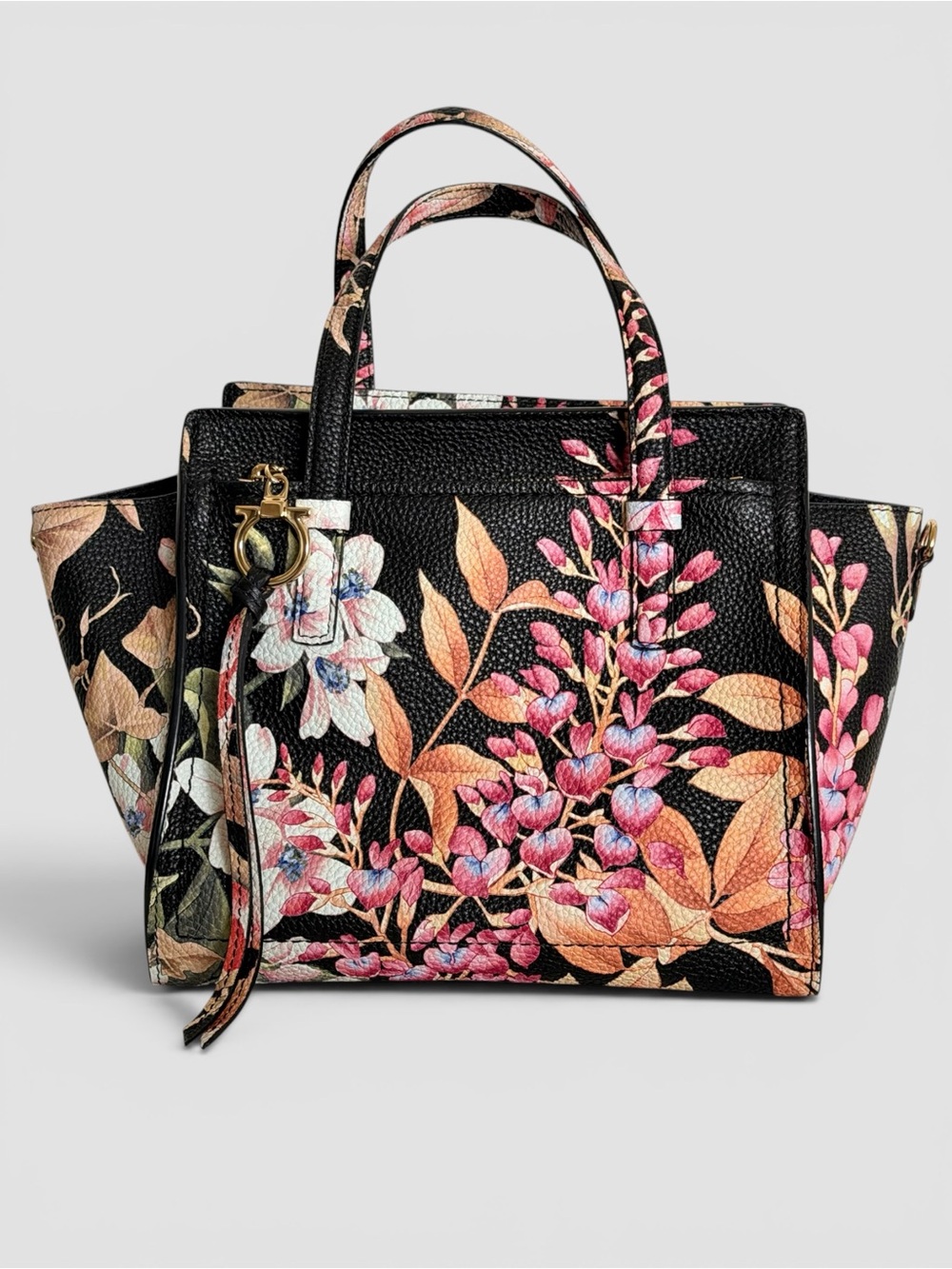 Salvatore Ferragamo Floral Print Leather Small Tote Bag